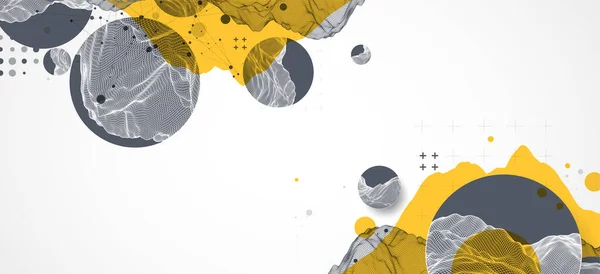 円形状を用いた現代の科学技術の抽象的背景 ワイヤーフレームスポット表面イラスト ベクト — ストックベクタ