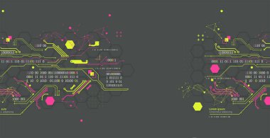Soyut teknoloji kavramı. Devre kartı, yüksek bilgisayar renk arka plan. Vektör çizim