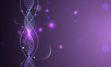 Bilim şablonu, duvar kağıdı ya da DNA moleküllü pankart. Vektör illüstrasyonu.