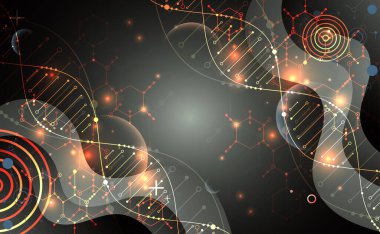 Bilim şablonu, duvar kağıdı ya da DNA moleküllü pankart. Vektör illüstrasyonu.