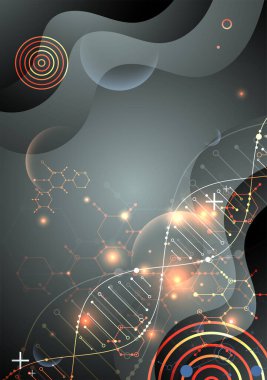 Bilim şablonu, duvar kağıdı ya da DNA moleküllü pankart. Vektör illüstrasyonu.