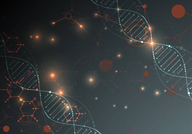 Bilim şablonu, duvar kağıdı ya da DNA moleküllü pankart. Vektör illüstrasyonu.