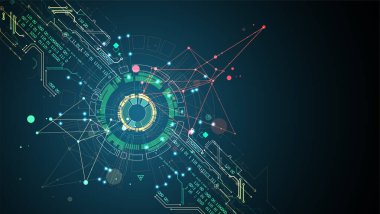 Teknolojik ve bilimsel konularda soyut bir geçmiş. Dijital kod kullanan çeşitli teknik detaylar. Vektör biçimi.