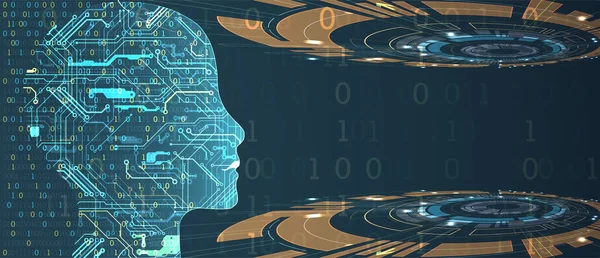 Intelligence Artificielle Fond Technique Avec Une Silhouette Tête Robot Concept — Image vectorielle