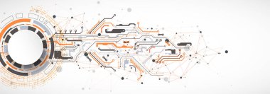 Pleksus etkisi olan soyut bir arkaplan. Daire şeklinde oluşmuş teknik elementlerin kullanımıyla ilgili bilimsel ve teknolojik kavram. Vektör