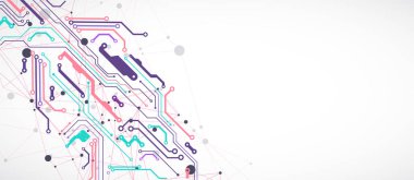 Pleksus etkisi olan soyut bir arkaplan. Daire şeklinde oluşmuş teknik elementlerin kullanımıyla ilgili bilimsel ve teknolojik kavram. Vektör