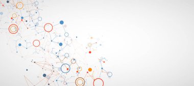 Bağlı çizgi ve noktalarla Geometrik soyut arkaplan. Bilim ve teknoloji için fütürist dijital arka plan. Vektör