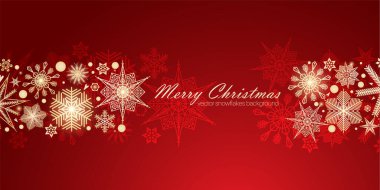 Şenlikli Noel arka plan tasarımı. Farklı tipte kar taneleri. Vektör