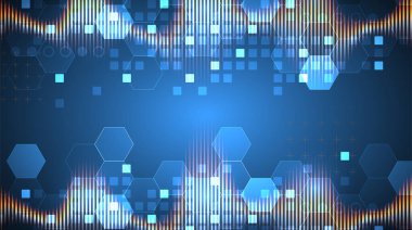 Parlayan altıgenli ses dalgası. Dinamik titreşim duvar kağıdı. Frekans titreşim modülasyon vektör çizimi.