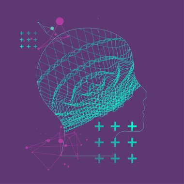 Soyut dalgalı bir insan kafasının taslağı. Pleksus etkisi. Vektör 