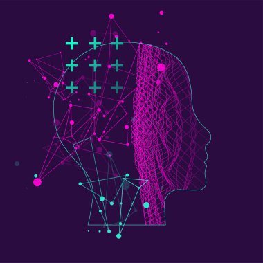 Soyut dalgalı bir insan kafasının taslağı. Pleksus etkisi. Vektör 