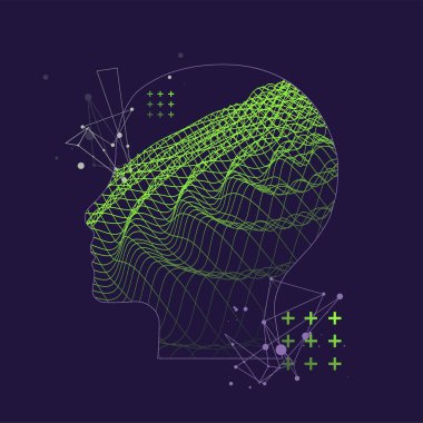 Soyut dalgalı bir insan kafasının taslağı. Pleksus etkisi. Vektör 