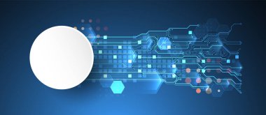 Soyut devre kartı ve gradyan renk arkaplanındaki altıgenler. Yüksek teknoloji dijital teknoloji konsepti. Vektör