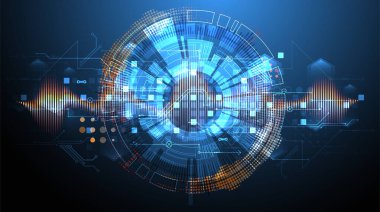 Çember şeklinde oluşmuş teknik elementlerin kullanımıyla bilimsel ve teknolojik kavram.