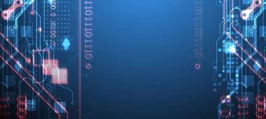 Gradyan renk arkaplan üzerindeki soyut devre kartı. El çizimi dijital teknoloji konsepti. Vektör