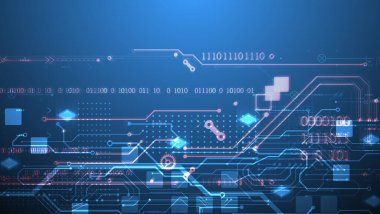 Gradyan renk arkaplan üzerindeki soyut devre kartı. El çizimi dijital teknoloji konsepti. Vektör