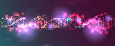 Bilim şablonu, duvar kağıdı ya da DNA virüsü moleküllü pankart. El çizimi vektör illüstrasyonu.