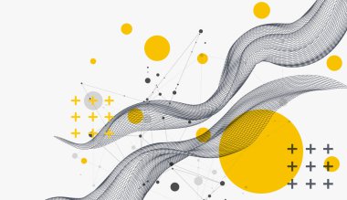 Soyut dalga, çerçeve biçiminde parlak bir eğim renginde yapılır. Bilim ve teknoloji sunumu için şablon. El çizimi vektör.