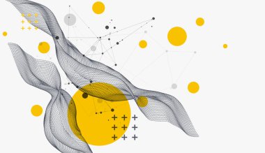 Soyut dalga, çerçeve biçiminde parlak bir eğim renginde yapılır. Bilim ve teknoloji sunumu için şablon. El çizimi vektör.