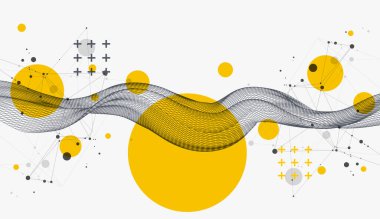 Soyut dalga, çerçeve biçiminde parlak bir eğim renginde yapılır. Bilim ve teknoloji sunumu için şablon. El çizimi vektör.