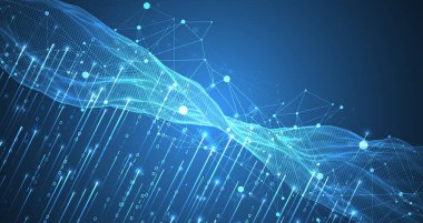 Büyük Data. Teknoloji arka planında soyut dijital fütüristik kablo vektör çizimi. Veri madenciliği ve yönetim konsepti. El çizimi sanat.