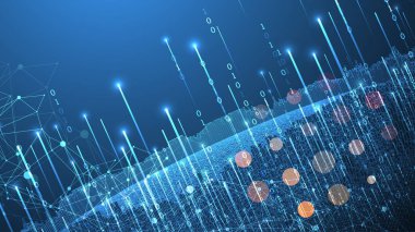 Büyük Data. Teknoloji arka planında soyut dijital fütüristik vektör çizimi. Veri madenciliği ve yönetim konsepti. El çizimi sanat.