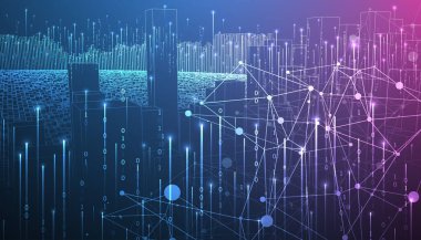 Büyük Data. Teknoloji arka planında soyut dijital fütüristik vektör çizimi. Veri madenciliği ve yönetim konsepti. El çizimi sanat.