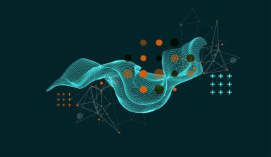 Soyut dalga çerçeve biçiminde yapılır. Bilim ve teknoloji sunumu için şablon. El çizimi vektör sanatı.