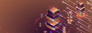 Veri görselleştirme kavramı. 3d izometrik vektör çizimi. El çizimi sanat.