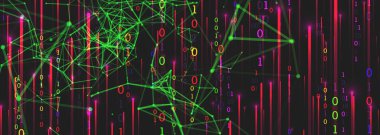 Teknoloji geçmişi. Büyük veri konsepti. İkili bilgisayar kodu. El çizimi vektör illüstrasyonu.