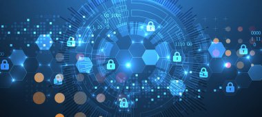 Dijital arkaplanı koru. Sanal gizli, programlama koruması. El çizimi vektör.