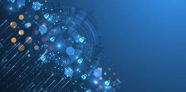 Dijital arkaplanı koru. Sanal gizli, programlama koruması. El çizimi vektör.