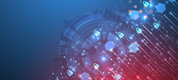 Безопасный цифровой фон. Виртуальная конфиденциальность, защита от программирования. Ручной вектор.