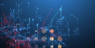 Büyük Data. Teknoloji arka planında soyut dijital fütüristik vektör çizimi. Veri madenciliği ve yönetim konsepti. El çizimi sanat.