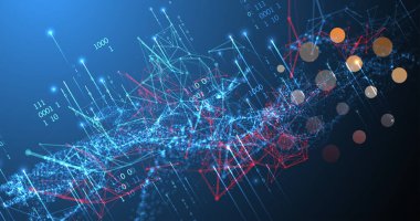 Büyük Data. Teknoloji arka planında soyut dijital fütüristik vektör çizimi. Veri madenciliği ve yönetim konsepti. El çizimi sanat.