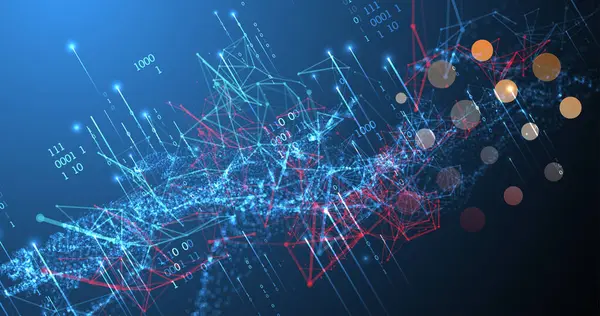 Büyük Data. Teknoloji arka planında soyut dijital fütüristik vektör çizimi. Veri madenciliği ve yönetim konsepti. El çizimi sanat.