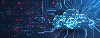 Bulut hesaplama kavramı. Soyut bağlantı teknolojisi geçmişi. El çizimi vektör.