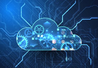 Bulut hesaplama kavramı. Soyut bağlantı teknolojisi geçmişi. El çizimi vektör.