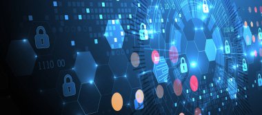 Dijital arkaplanı koru. Sanal gizli, programlama koruması. El çizimi vektör.