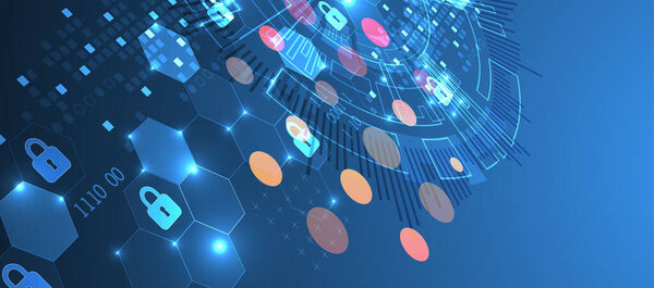 Secure digital background. Virtual confidential, programming protection. Hand drawn vector.