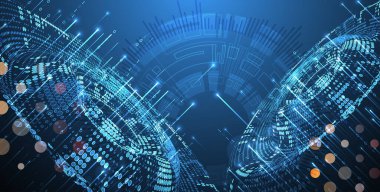 Büyük Data. Teknoloji arka planında soyut dijital fütüristik kablo vektör çizimi. Veri madenciliği ve yönetim konsepti. El çizimi sanat.