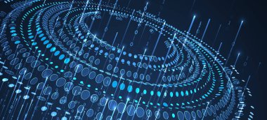 Büyük Data. Teknoloji arka planında soyut dijital fütüristik kablo vektör çizimi. Veri madenciliği ve yönetim konsepti. El çizimi sanat.