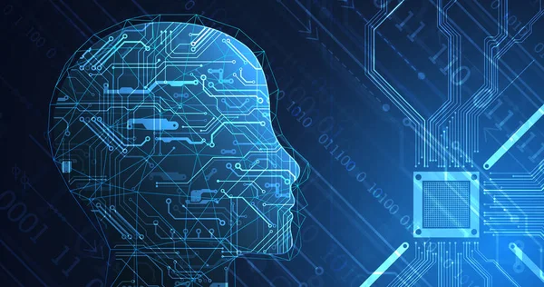 Artificiell Intelligens Teknisk Bakgrund Med Silhuett Man Stordatumskoncept Maskin Cybersinne Royaltyfria illustrationer