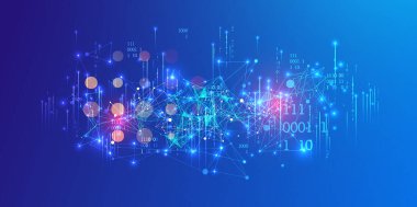 Büyük Data. Teknoloji arka planında soyut dijital fütüristik vektör çizimi. Veri madenciliği ve yönetim konsepti. El çizimi sanat.