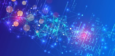 Büyük Data. Teknoloji arka planında soyut dijital fütüristik vektör çizimi. Veri madenciliği ve yönetim konsepti. El çizimi sanat.