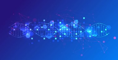 Bilimsel ve teknolojik geçmiş. DNA molekülünün soyut görüntüsü. Vektör çizimi. El çizimi.