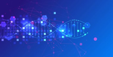 Bilimsel ve teknolojik geçmiş. DNA molekülünün soyut görüntüsü. Vektör çizimi. El çizimi.