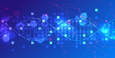 Bilimsel ve teknolojik geçmiş. DNA molekülünün soyut görüntüsü. Vektör çizimi. El çizimi.