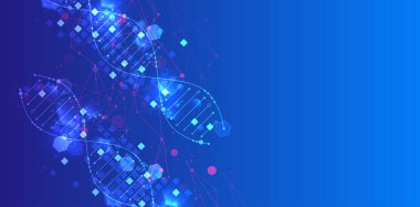 Bilimsel ve teknolojik geçmiş. DNA molekülünün soyut görüntüsü. Vektör çizimi. El çizimi.
