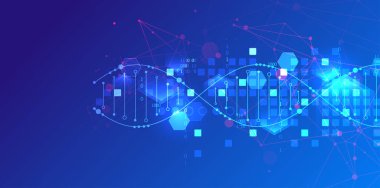 Bilimsel ve teknolojik geçmiş. DNA molekülünün soyut görüntüsü. Vektör çizimi. El çizimi.